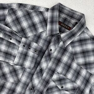ROPER Mens Long Sleeve Pearl Snap Shirt Large Gray‎ Black Wicking Cowboy Western